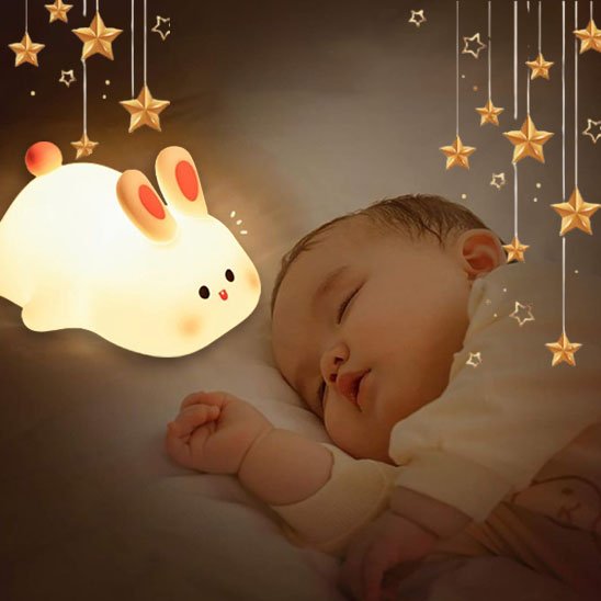 Lampe de nuit bébé forme lapin, nuit sereine et endormissement en douceur