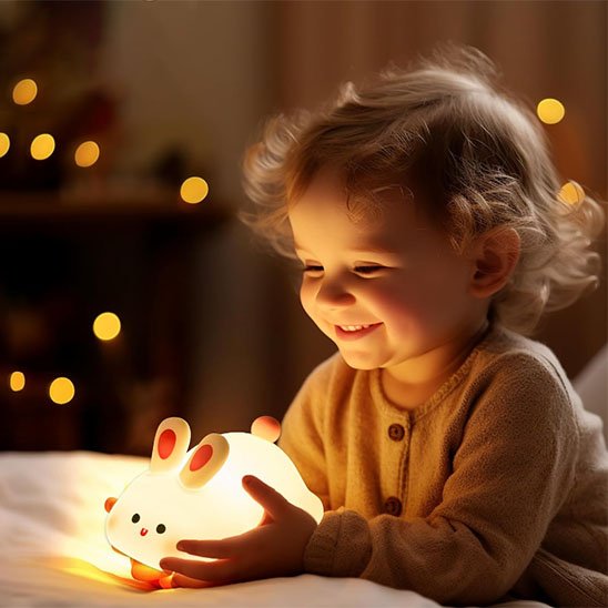 Veilleuse douce pour bébé avec lumière ambrée, rituel du coucher apaisé