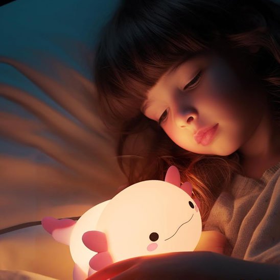 Veilleuse Axolotl bébé en silicone souple et résistant