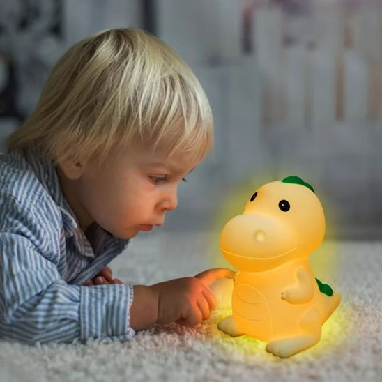 Veilleuse en silicone pour bébé en forme de dinosaure, lumière douce anti-peur du noir