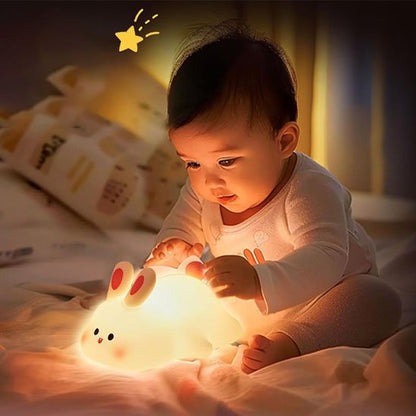 Veilleuse lapin tactile pour chambre enfant, rechargeable USB, compagnon rassurant
