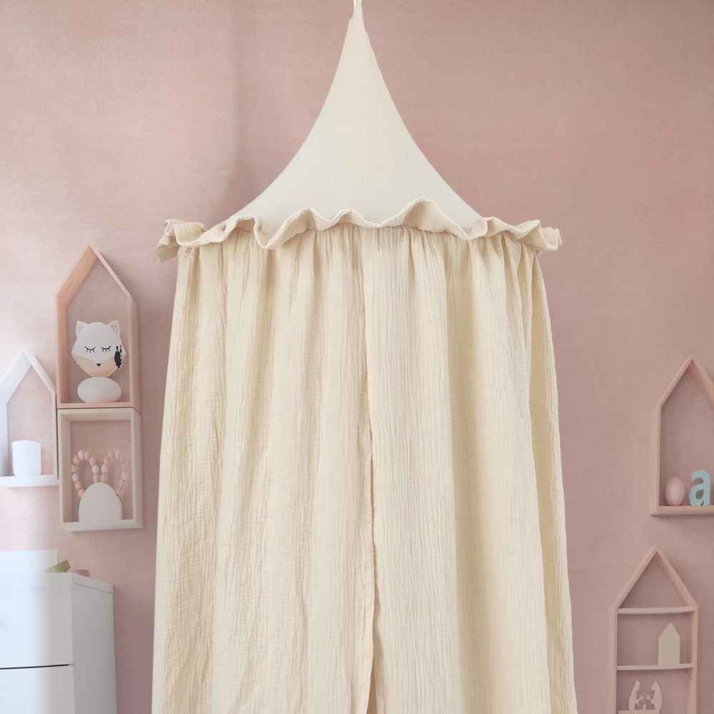 Ciel de lit bebe jaune pastel coton mousseline