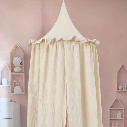 Ciel de lit bebe jaune pastel coton mousseline