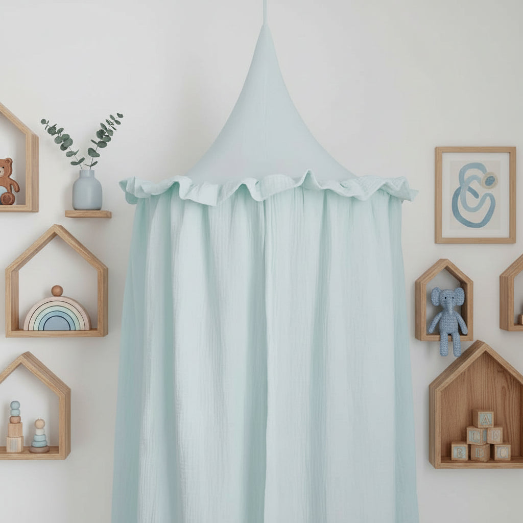 ciel de lit bébé bleu clair coton Oeko-Tex